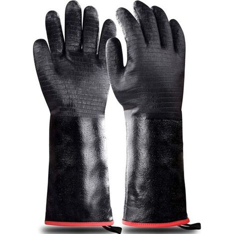 Extrem hitzebeständige Grillhandschuhe (bis 500 °C). Wasserdicht und langärmelig. Ideal zum Grillen, Braten und Backen.