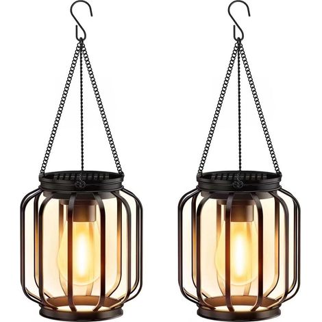 Set di 2 lampade solari sospese - illuminazione da giardino - lampada solare da esterno - Illuminazione solare - Lampada da giardino - Illuminazione solare - Ferro - Nero - 15,515,517,5 cm (1/5)