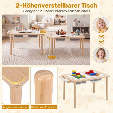 Set de table et chaises d'activités 3 pièces pour enfants avec hauteur réglable - naturel (1/5)