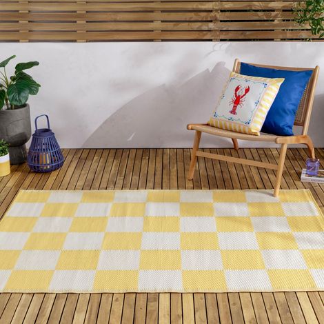Tapis Recyclé Intérieur Extérieur Réversible Résistant Aux Intempéries Facile À Nettoyer Tapis Jaune 120x180cm (1/5)