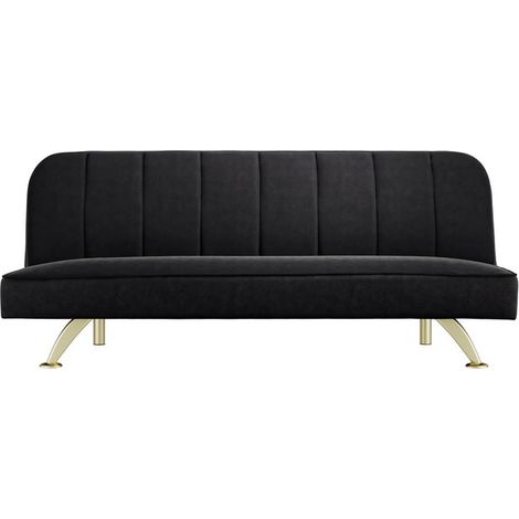 Burlington Sofa Bed - Velvet/Metal - L85 x W180 x H76.5 cm - Black/Gold Brushed