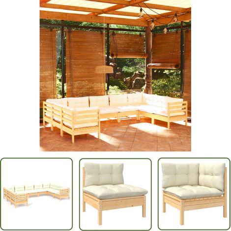 The Living Store 9-tlg. Garten-Lounge-Set mit Creme Kissen Kiefernholz - Garten Lounge Set - Kiefernholz Möbel - Outdoor Möbel - Loungemöbel - Gartengeräte (1/5)