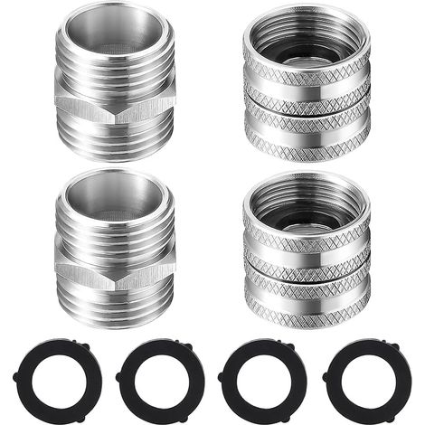 Lot de 4 Adaptateur pour Tuyau d'Arrosage, Mâle vers Mâle, Femelle vers Femelle, Raccord en Acier Inoxydable 3/4'' (19 mm), avec 4 Rondelles Supplémentaires
