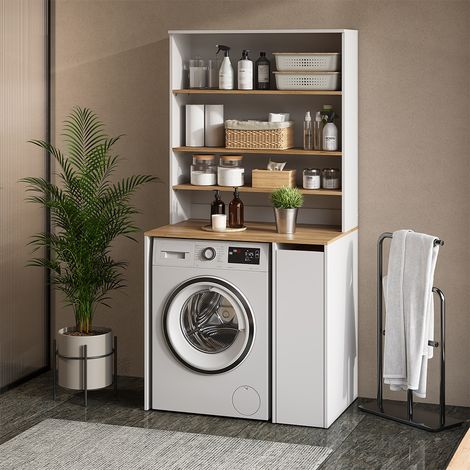 Armoire machine à laver Viktor, Blanc/Artisan, 93.6x88.2cm 2 parties avec armoire et étagère, Vicco