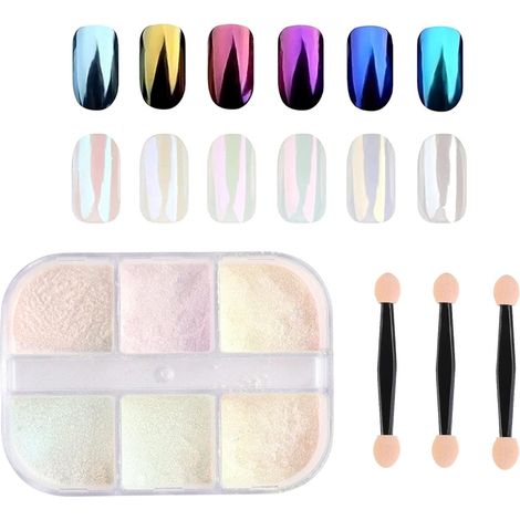 6 couleurs Chrome Nail Powder, Pearl Powder Nail paillettes, ongles miroir poudre paillettes néon effet perle, pigments de chrome pour l'art des ongles
