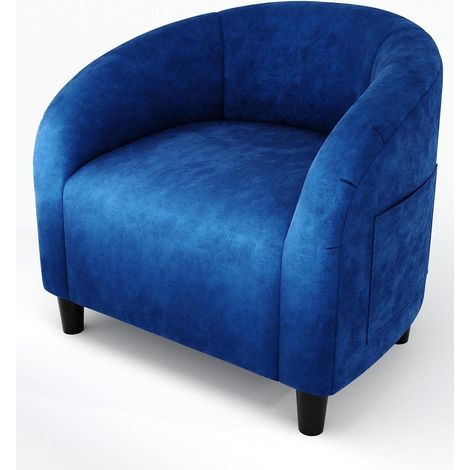 Loungesessel mit Samtbezug, geschwungenen Armlehnen und U-förmiger Rückenlehne, Blau (1/5)