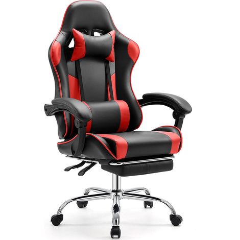 Chaise de bureau pour jeux vidéo fauteuil inclinable rouge (1/5)