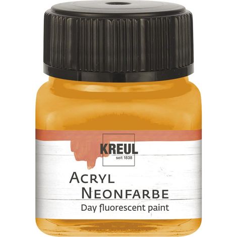 Peinture acrylique néon, 20 ml verre orange néon, peinture acrylique fluorescente - luminescente à base d'eau, crémeuse semi-opaque avec luminosité intense sur fond blanc (1/4)