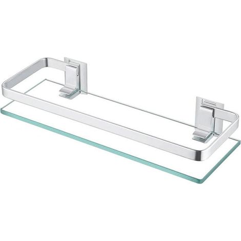 Étagère de douche en verre 28,5 x 12 x 4,2 cm, support de rangement de douche mural, verre trempé rectangulaire, finition brossée. (1/3)