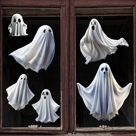 1 planche d'autocollants fantômes pour fenêtres d'Halloween - Adorables petits fantômes blancs 3D, autocollants statiques double face pour vitres, parfaits pour la décoration d'Halloween à l'école, à