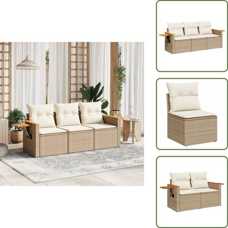 The Living Store 3-tlg. Garten-Sofagarnitur mit Kissen Beige Poly Rattan - Gartensofas - Outdoor Möbel - Gartenmöbelset - Lounge Set - Rattan Gartenmöbel (1/5)