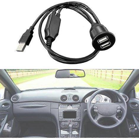 Rallonge USB 2.0 à double port, montage encastré, pour voiture et moto, 1 m / 39,37 po (1/4)