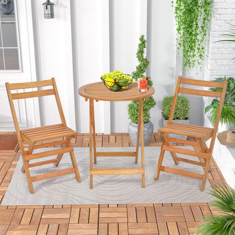 Ensemble Bistro 3 Pièces Salon de Jardin Pliable pour Balcon et Terrasse Table et Chaises en Bois d'Acacia Robuste (1/5)