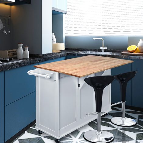 Desserte sur Roulettes Service de Cuisine de Roulant avec Plans de Travail Rabattable en Bois Armoire de Rangement Maison Chic (1/2)