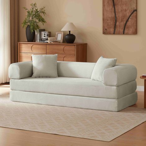 Canapé convertible modulable – Sans cadre – Canapé‑lit de Mousse froide haute qualité – Structure stable – Idéal salon, chambre, studio – 195×89×59 cm – Beige (1/5)