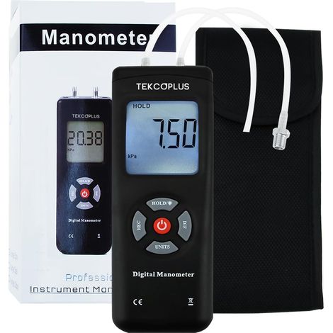Manomètre, Testeur de Pression du Gaz à Double Port, Manomètre Numérique pour HVAC, Mesureur de Pression de l'Air, Manomètre Différentiel avec Écran LCD Rétroéclairé, Tuyau de Rallonge (1/5)