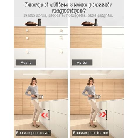 Push to Open Amortisseur Porte Placard Jiayi 2 Pièces Loquet Magnetique Push Open Poussoir Placard Fermeture Magnétiques pour Armoire Systeme Push to Open Amortisseur Tiroir (1/3)