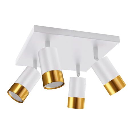 Lampada da parete decorativa bianca e oro con faretto orientabile a forma di trombone, 4 lampadine GU10, 35W, IP20, Ideus 04128