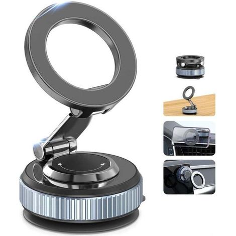 Magnetic Car Phone Holder, 360° Rotation Car Phone Holder Magnet Vacuum Car Phone Holder, Foldable Car Phone Holder with Magnetic Ring for All Smartphones (1/4)