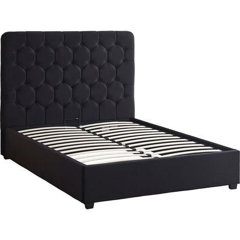 Madison 5 Feet Ottoman Bed Frame - L216 x W167 x H141 cm - Black Velvet Fabric