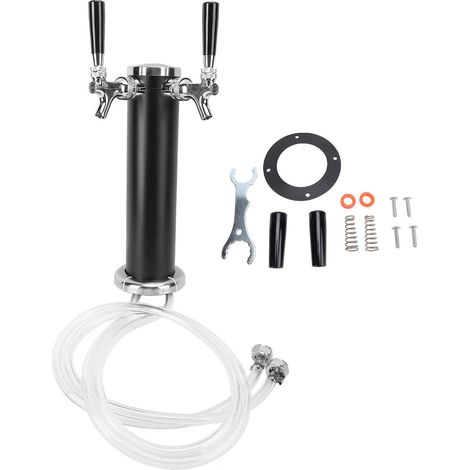 Tour de Tirage Bière Double Robinet Acier Inoxydable Kit Distributeur pour Fût Noir 31x10,9cm Bar Pub Restaurant (1/5)