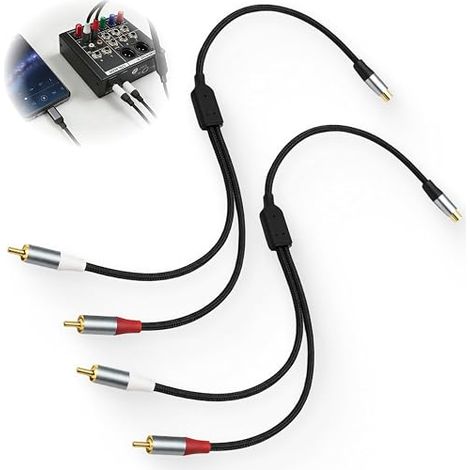 RCA Stereo Cable 50 cm, 1 Female to 2 Male Splitter Cable, Braided RCA Splitter Cable, Stereo Audio Jack Cord for Amplifier, Subwoofer, Game Console, Home Theater, HDTV (1/5)