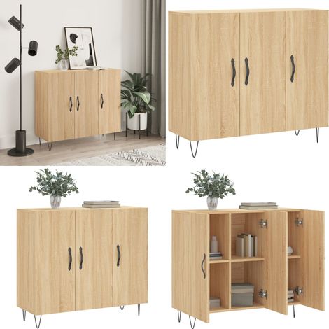 Buffet chêne sonoma 90x34x80 cm bois d'ingénierie - Buffet Moderne - Armoire De Rangement - Meuble TV - Mobilier Salon - Design Contemporain - Home & Living (1/5)
