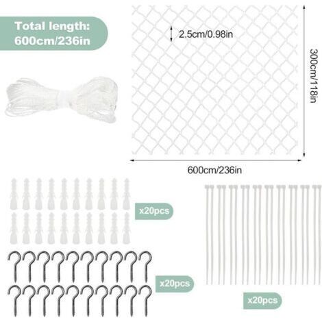 Tigrezy – Filet de protection pour chat 3 x 6 m – Fibre de polyester résistant aux morsures – Sécurise balcon, fenêtres et portes – Montage facile