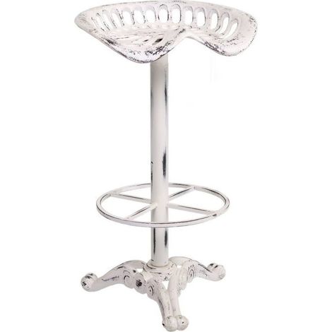 tabouret en fer blanc vieilli style industriel atelier - blanc vieilli effet patiné (1/5)