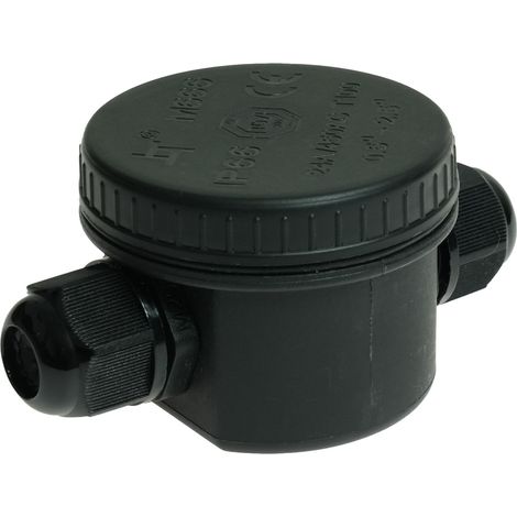 Scatola di installazione rotonda IP66 con connettore a 3 vie, nera, ermetica (1/3)
