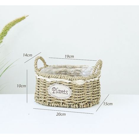 Cache-pot en osier ovale grande taille avec poignées, panier tressé naturel (1/5)