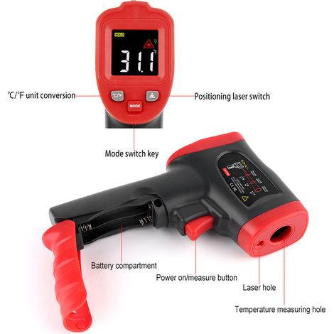 WT327B Tragbares Infrarot-Thermometer mit Farbanzeige -50℃-600℃, Wassertemperaturmessgerät, industrielles Ringlaser-Temperaturmessgerät (1/5)