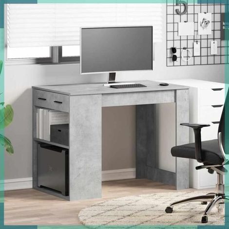 858689 Bureau avec tiroir et étagère gris béton bois d'ingénierie (1/5)