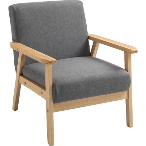 Enval fauteuil d appoint scandinave bois massif aspect lin gris naturel (1/5)