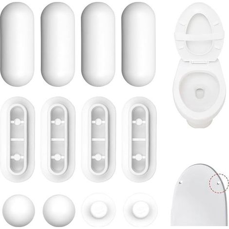 Butoirs de siège de toilette - 8 anneaux et 4 couvercles - Amortisseur pour WC - Amortisseur de placard - Kit de remplacement de butoirs de siège - Accessoires de toilette - Anti (1/5)