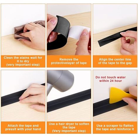 Joint Salle de Bain, 4,5m38mm Bande Etancheite Autocollante, Ruban D'étanchéité Auto-Adhésif en PVC pour Baignoire, Salle de Bain, Cuisine, Anti-moisissure, Calfeutrage(Noir) (1/2)