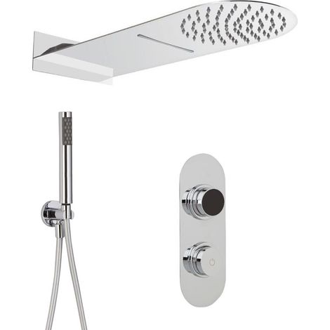 Hudson Reed - Kit de Douche Thermostatique Digital 3 Fonctions avec Pommeau Cascade & Pluie - 4 Buses Massages