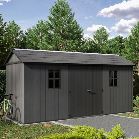 Keter Newton Plus 15 x 7.5ft Outdoor Garden Storage Shed Grey Wood Effect Resin (1/5)
