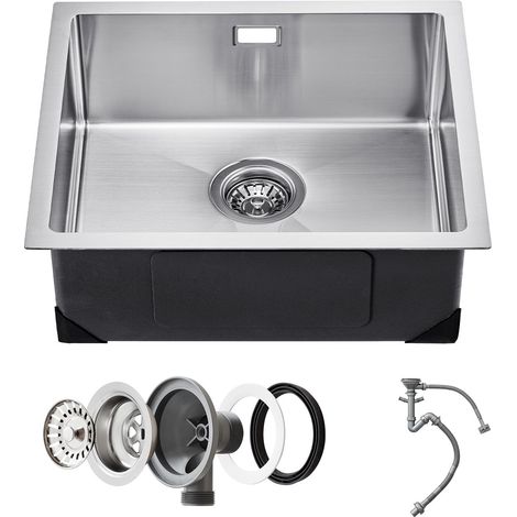 Évier de cuisine 50 cm, bac unique en acier inoxydable 304, à poser ou encastrer, avec accessoires, idéal pour camping-car, cuisine, buanderie, bar. (1/5)