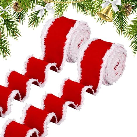 Rouleau de rubans de Noël  Artisanat d'hiver, nœud de décoration de Noël ruban en toile de jute – pour guirlande, couronne, arbre, gâteau, table, fête, réunion de famille, mariage (1/5)