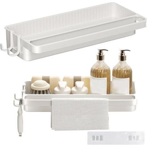 Porte éponge Cuisine, Organisateur d'évier en Plastique, Rangement multifonctionnel pour ustensiles de cuisine et salle de bain, Montage mural, Vaisselle (1/5)
