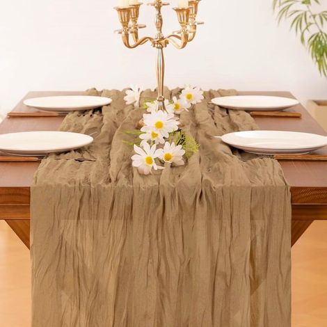Mesa de cocina de 1 pieza de 300 x 90 cm, estilo bohemio, de malla, cumpleaños, despedidas de soltera y banquetes, Color azul empolvado (1/5)