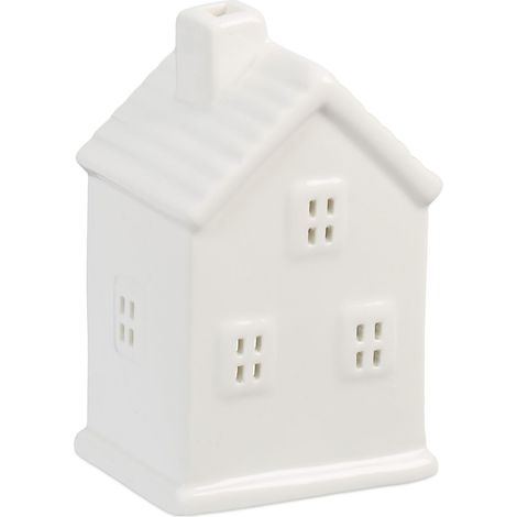 Photophore en Forme de Maison, pour 1 Bougie Chauffe-Plat, H x L x P : 11 x 7,5 x 6 cm, Blanc (1/5)
