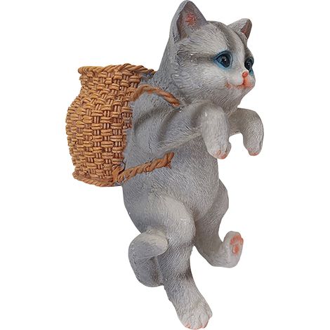 [Estatua de gato] Mano [Modelo colgante] Robusta estatua de gato en miniatura hecha de resina, resistente a los rayos UV, set de jardín DIY, recuerdo de fiesta, 7,5 x 12 x 17,5 cm, gris, amarillo, bla (1/5)