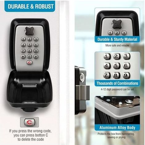 Etanche Boite à Clés Sécurisée Boite a Clefs Murale Coffre Clef Exterieur Boitier Clefs Securise Coffre Fort a Clef Mural Key Safe Box-Partagez L'accès à Vos Clés en Toute Sécurité (1/5)