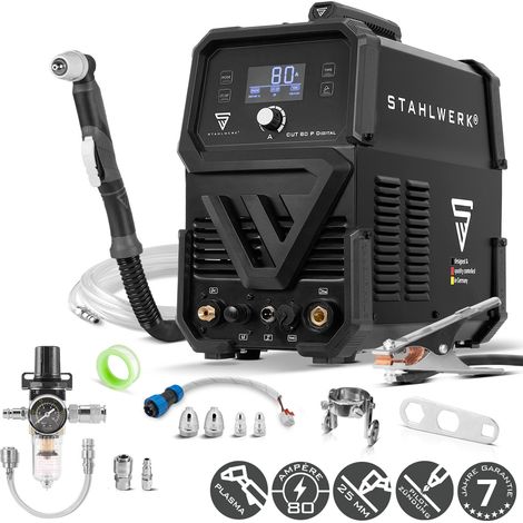 STAHLWERK Plasmaschneider CUT 80 P Digital – Plasmaschneidgerät mit 80 A, Schneidleistung bis 25 mm, Inverter Plasma Cutter mit HF-Pilotzündung, THC-Schnittstelle für CNC-Höhenregelung