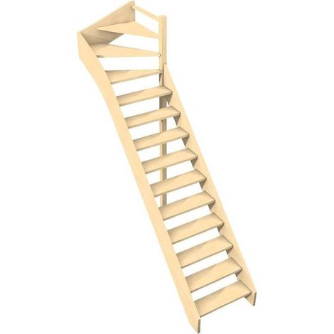 Levigne – Escalier quart tournant haut hêtre lamellé-collé 280 cm – 13 marches + nez de palier – Largeur 80 cm – Encombrement 273 cm