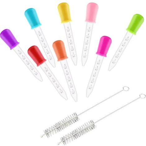 8 PCS Dropper Pipette, Plastic Pipette, Graduated Pipette with 2 Cleaning Brushes, Dropper, Pipettes, Liquid Pipettes, Silicone Drops and Transfer, 8 Colors (1/5)