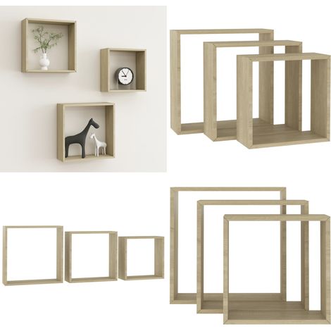 Étagères murales sous forme de cube 3 pcs Chêne sonoma - Etagere Murale - Étagères Murales - Étagères Cubes - Rangement Mural - Décoration Murale - Home & Living (1/5)
