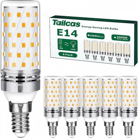 Lot de 6 Ampoule E14 Led Blanc Chaud, 12W (Équivalent Halogène 100W) Ampoules Culot Edison à vis E14 3000K 1000LM Non-Dimmable Sans Scintillement AC 220-240V pour, Lustres, Lampes de Chevet (1/5)
